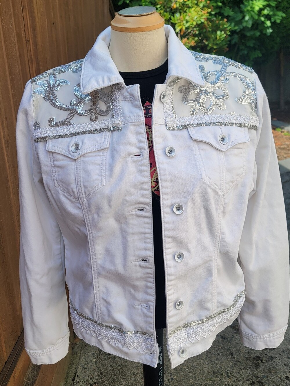 One Of A Kind Hand Reworked White Denim Jacket